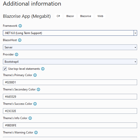 Blazorise Templates Options